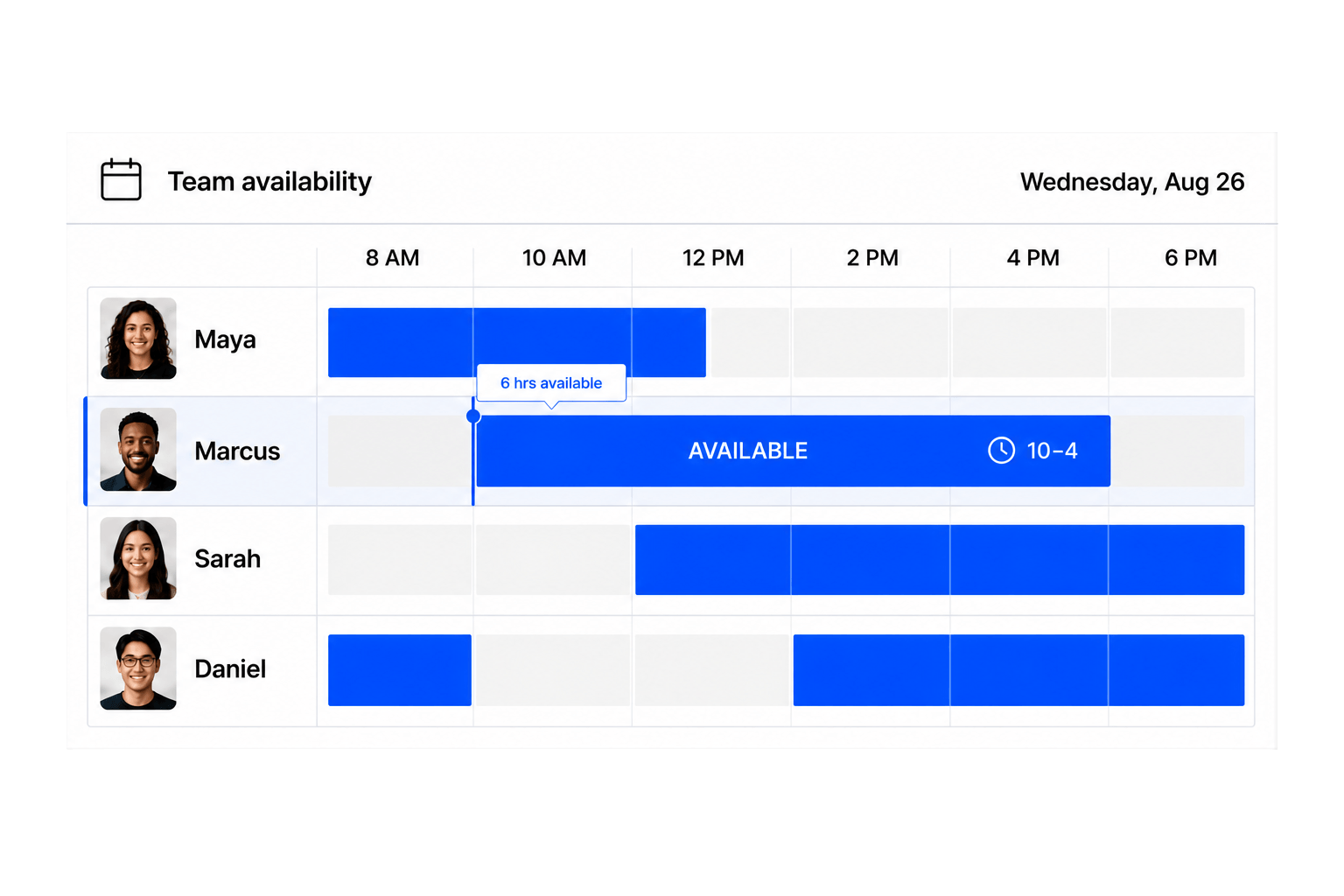 Workhint collect team availability interface